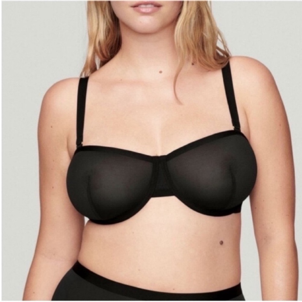 Sheer Balconette Bra - Black